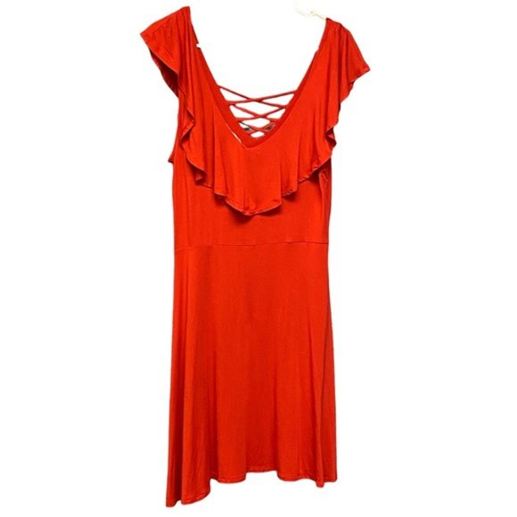 Pink Rose Red Dress ruffle top fun flirty womens large - Picture 2 of 4